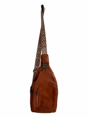 Weixier Brown Faux Leather Crossbody Sling Bag with Patterned Strap